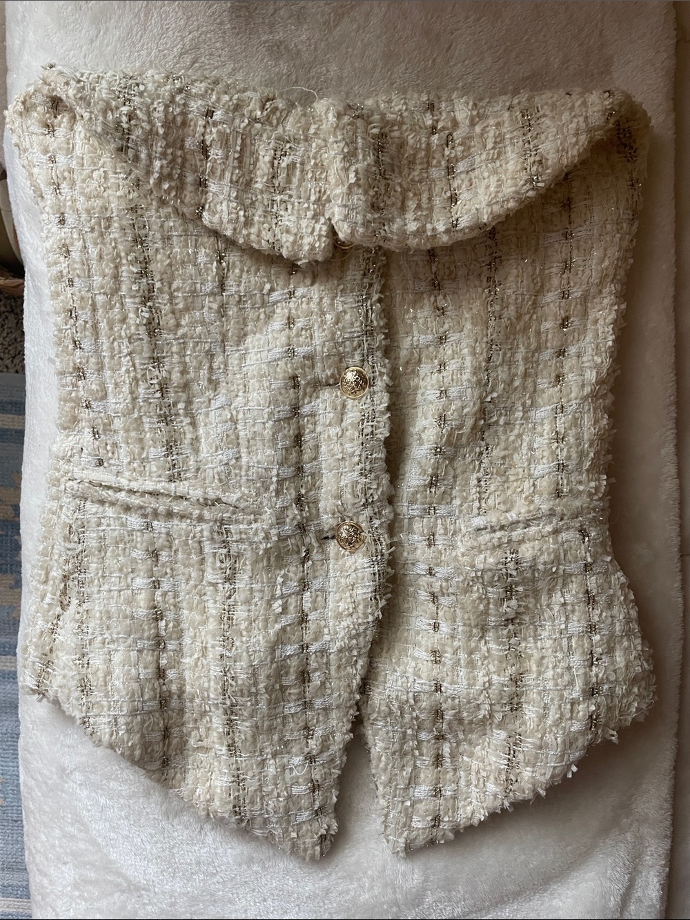 Cream Tweed Women's Vest with Decorative Gold Buttons